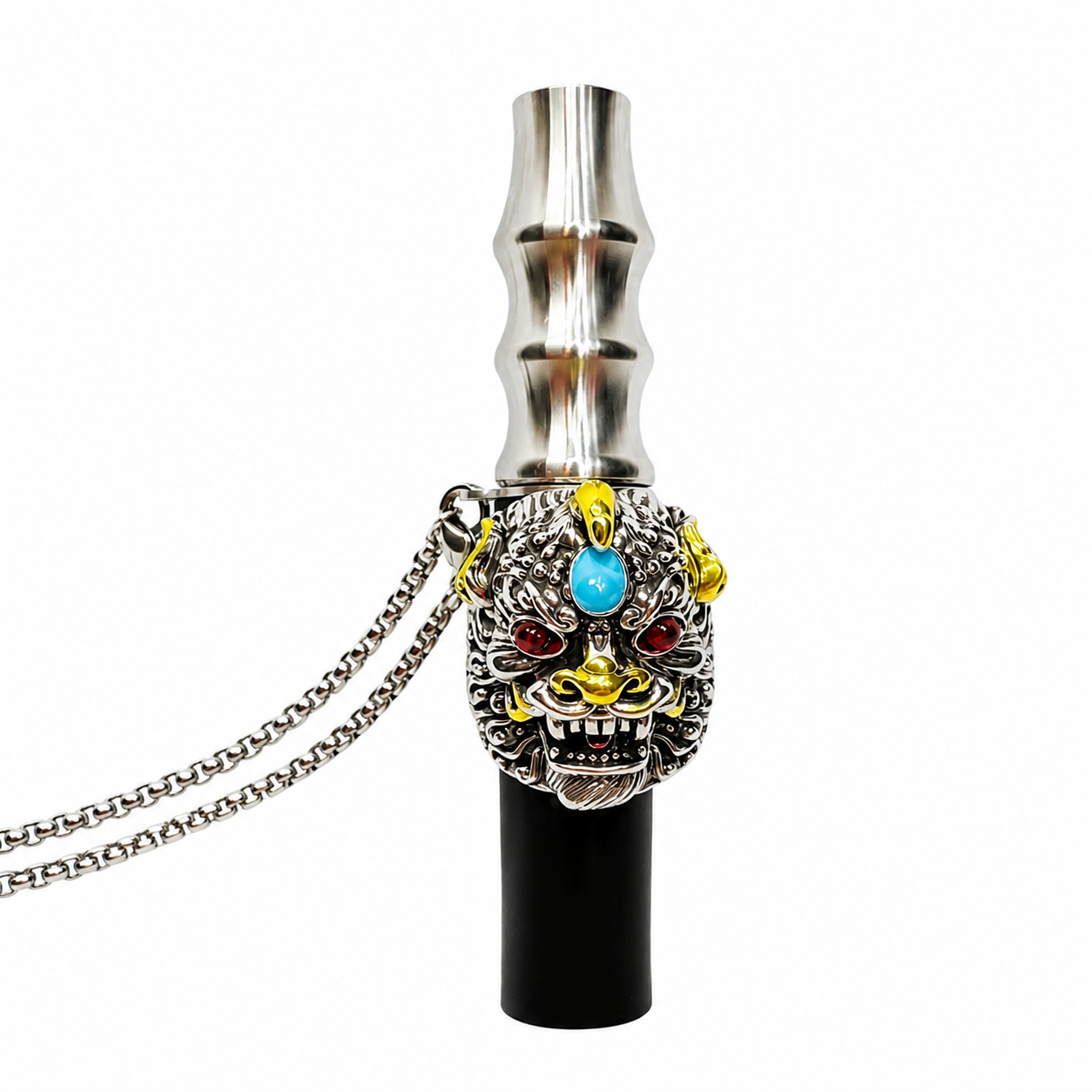 Golden Leopard-Shaped Stainless Steel Hookah Replacement Mouthpiece with Neck Chain