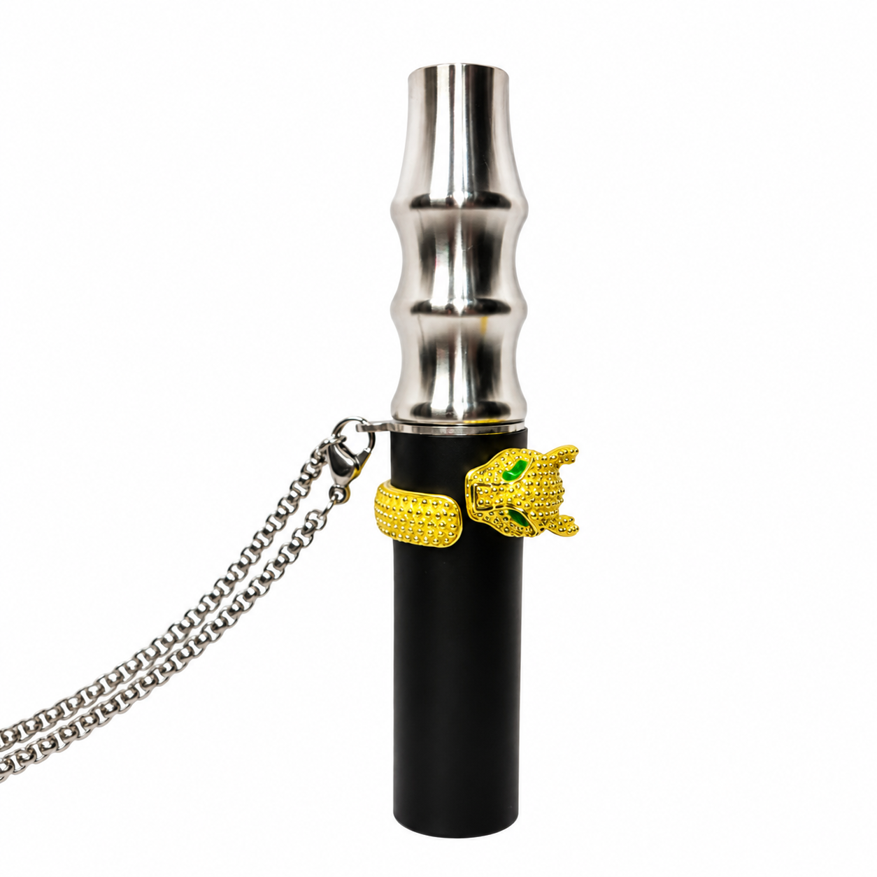 Gold-Colored Leopard-Shaped Stainless Steel Hookah Replacement Mouthpiece with Necklace
